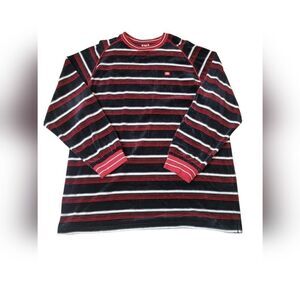Rare Ecko Unltd Velour Striped Black & Red  Long Sleeve Shirt Men's Size XXL